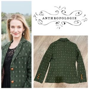 Anthropologie Mädchen Embroidered Green Blazer